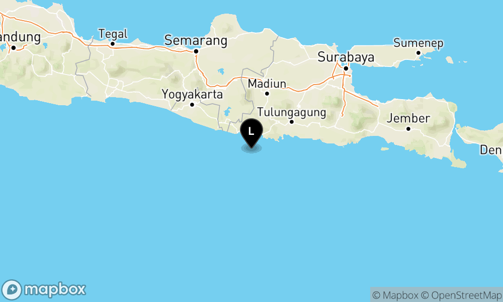 Peta Gempa Pusat gempa berada di laut 41 km tenggara Pacitan