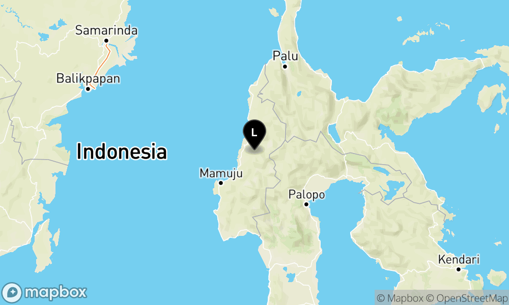 Peta Gempa Pusat gempa berada di darat 16 km Baratdaya Mamuju Tengah