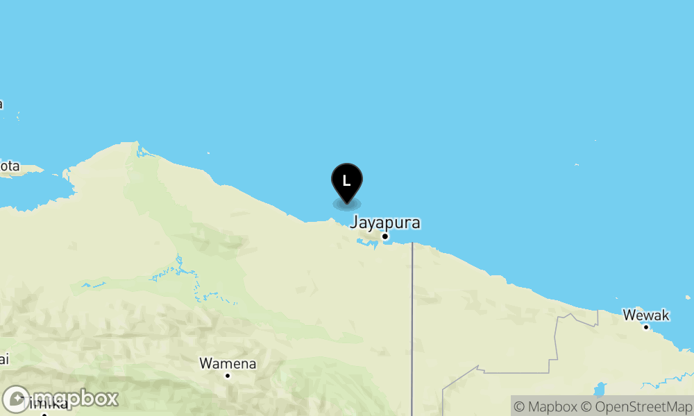 Peta episentrum gempa M4.5 — Pusat gempa berada di laut 43 km barat laut Kab. Jayapura