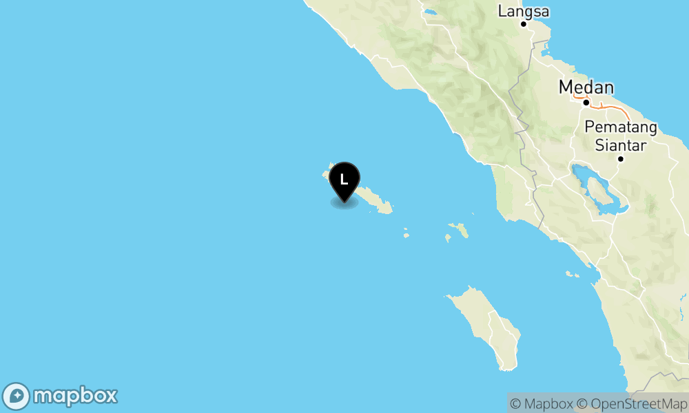Peta Gempa Pusat gempa berada di laut 46 km barat daya Sinabang