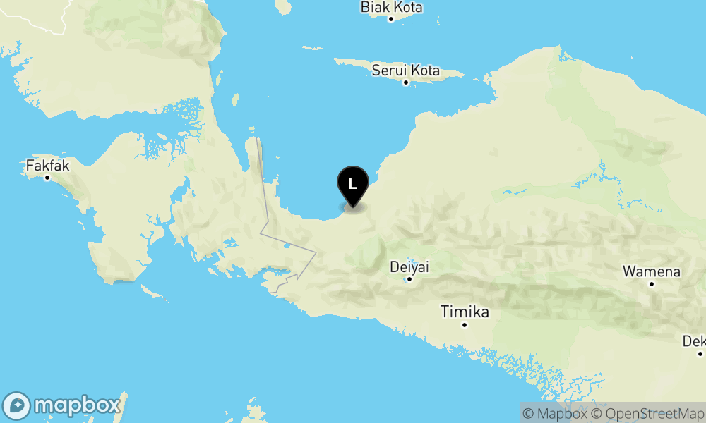 Peta Gempa Pusat gempa berada di darat 25 km BaratLaut Nabire