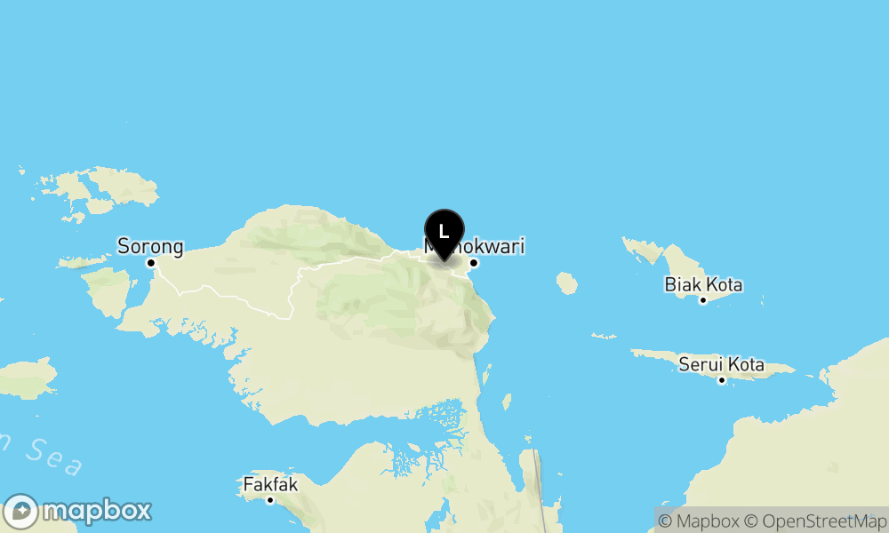 Peta Gempa Pusat gempa berada di darat 7 km baratlaut Pegunungan Arfak