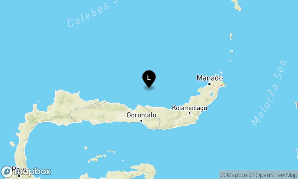 Peta Gempa 48 km BaratLaut BOROKO-BOLMUT-SULUT