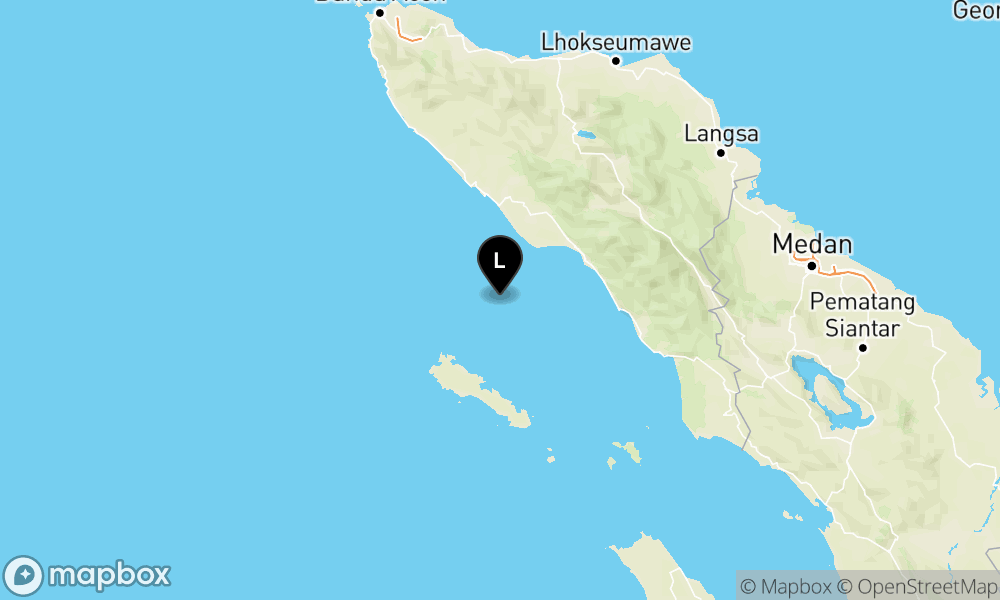 Peta Gempa Pusat gempa berada di Laut 91 km Tenggara Meulaboh