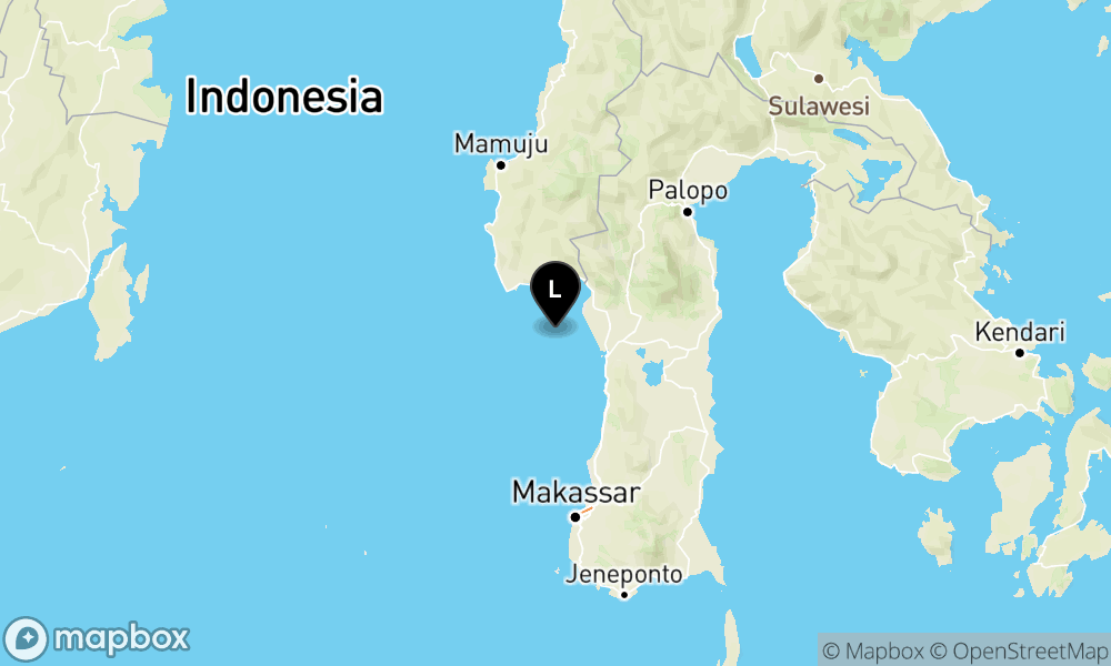 Peta Gempa Pusat gempa berada di laut 38 Km Barat Daya Pinrang