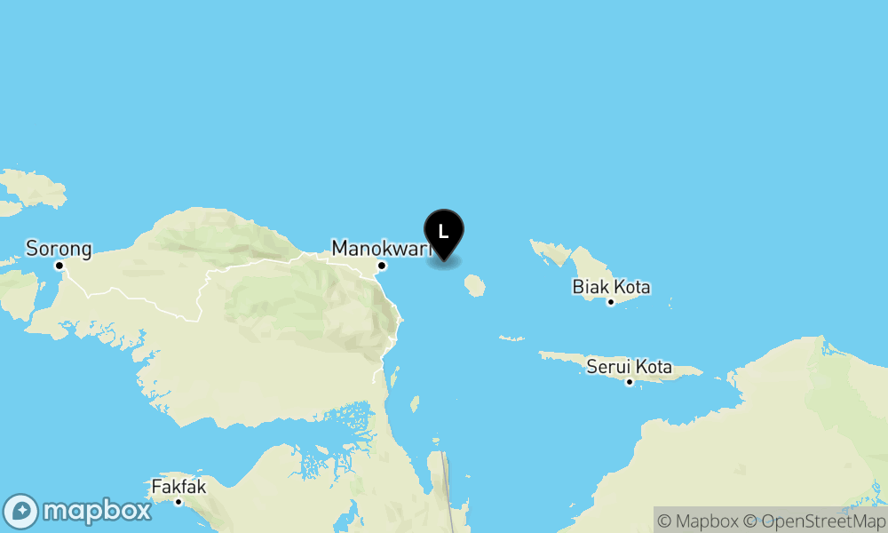 Peta Gempa Pusat gempa berada di laut 29 km BaratLaut Pulau Numfor